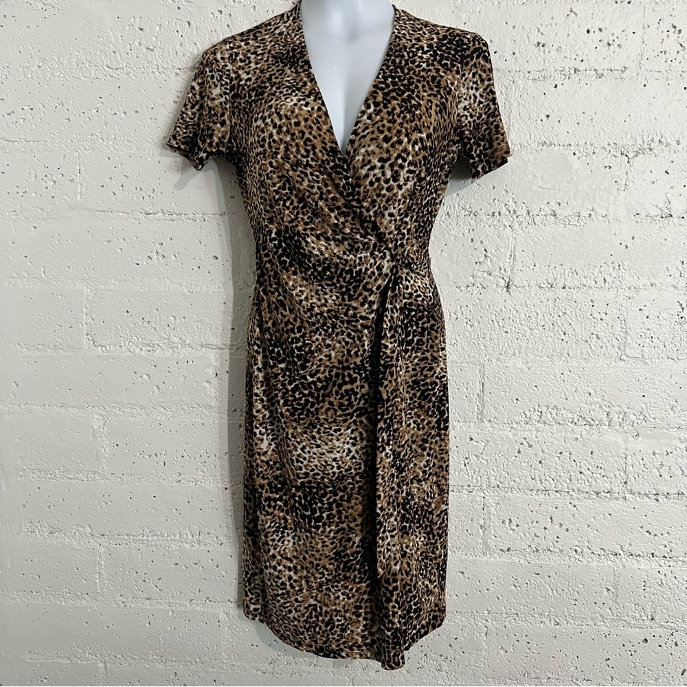 Anne Klein Womens Dress 4 Leopard Print Faux Wrap Bodycon Stretch S/S I20